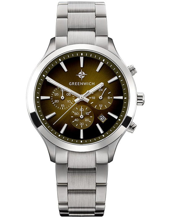 Greenwich Greenwich Skipper GW 043.10.30  GW 043.10.30 кварцевые мужские часы коричневый циферблат, браслет нержавеющая сталь — вид спереди